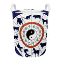 Yin Yang Chinese Zodiac Wheel Print Round Laundry Basket