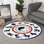 Yin Yang Chinese Zodiac Wheel Print Round Rug