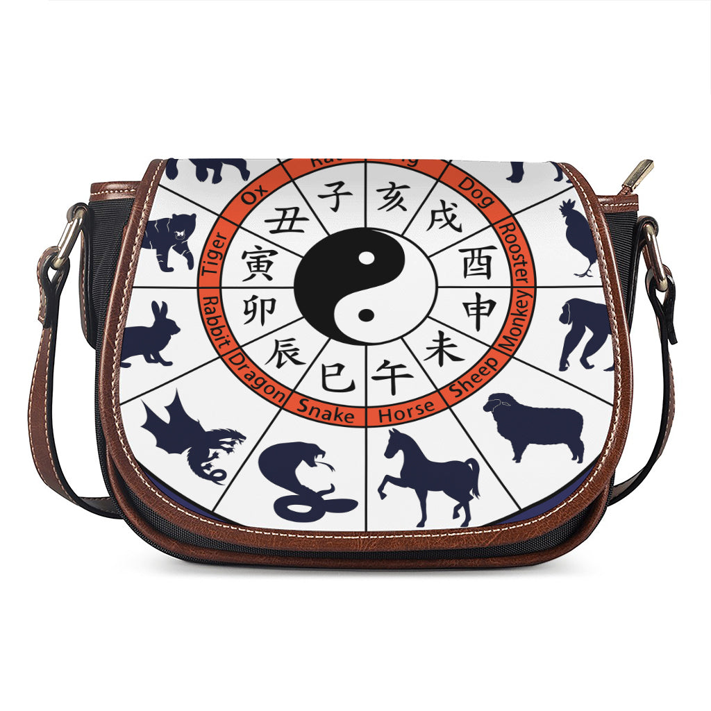 Yin Yang Chinese Zodiac Wheel Print Saddle Bag