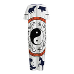 Yin Yang Chinese Zodiac Wheel Print Short Sleeve Long Nightdress