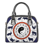 Yin Yang Chinese Zodiac Wheel Print Shoulder Handbag