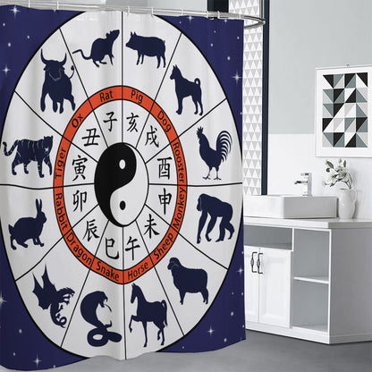 Yin Yang Chinese Zodiac Wheel Print Shower Curtain
