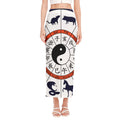Yin Yang Chinese Zodiac Wheel Print Side Slit Maxi Skirt
