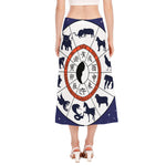 Yin Yang Chinese Zodiac Wheel Print Side Slit Midi Skirt