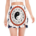 Yin Yang Chinese Zodiac Wheel Print Side Slit Mini Skirt