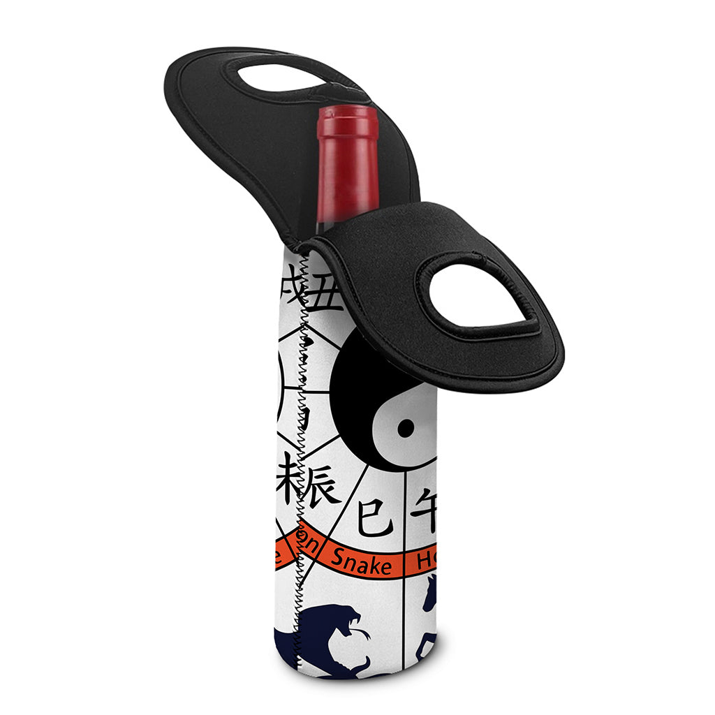 Yin Yang Chinese Zodiac Wheel Print Single Neoprene Wine Tote