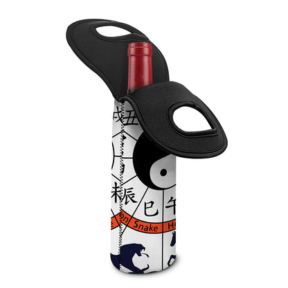 Yin Yang Chinese Zodiac Wheel Print Single Neoprene Wine Tote