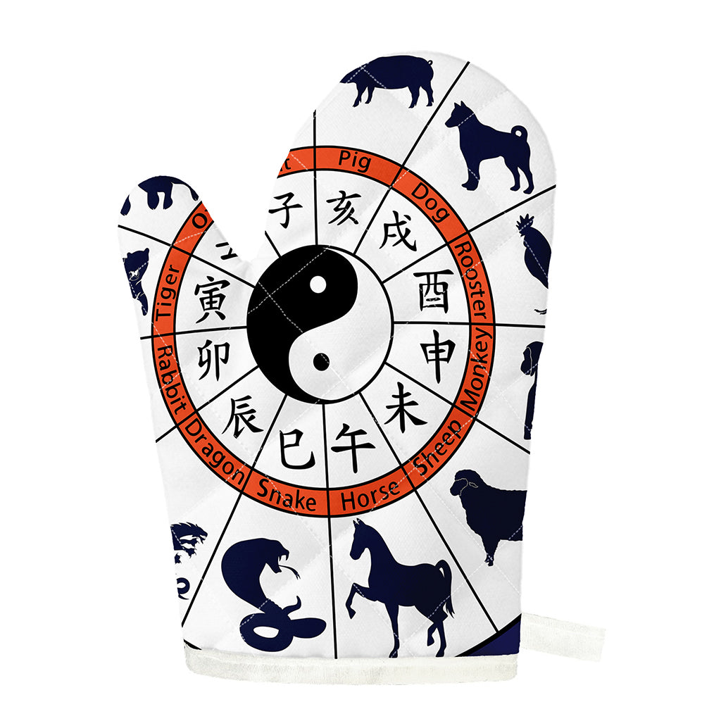 Yin Yang Chinese Zodiac Wheel Print Single Oven Mitt