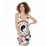 Yin Yang Chinese Zodiac Wheel Print Sleeveless Bodycon Dress