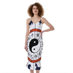 Yin Yang Chinese Zodiac Wheel Print Slim Fit Midi Cami Dress