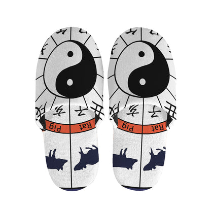 Yin Yang Chinese Zodiac Wheel Print Slippers