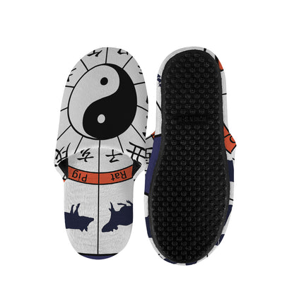 Yin Yang Chinese Zodiac Wheel Print Slippers