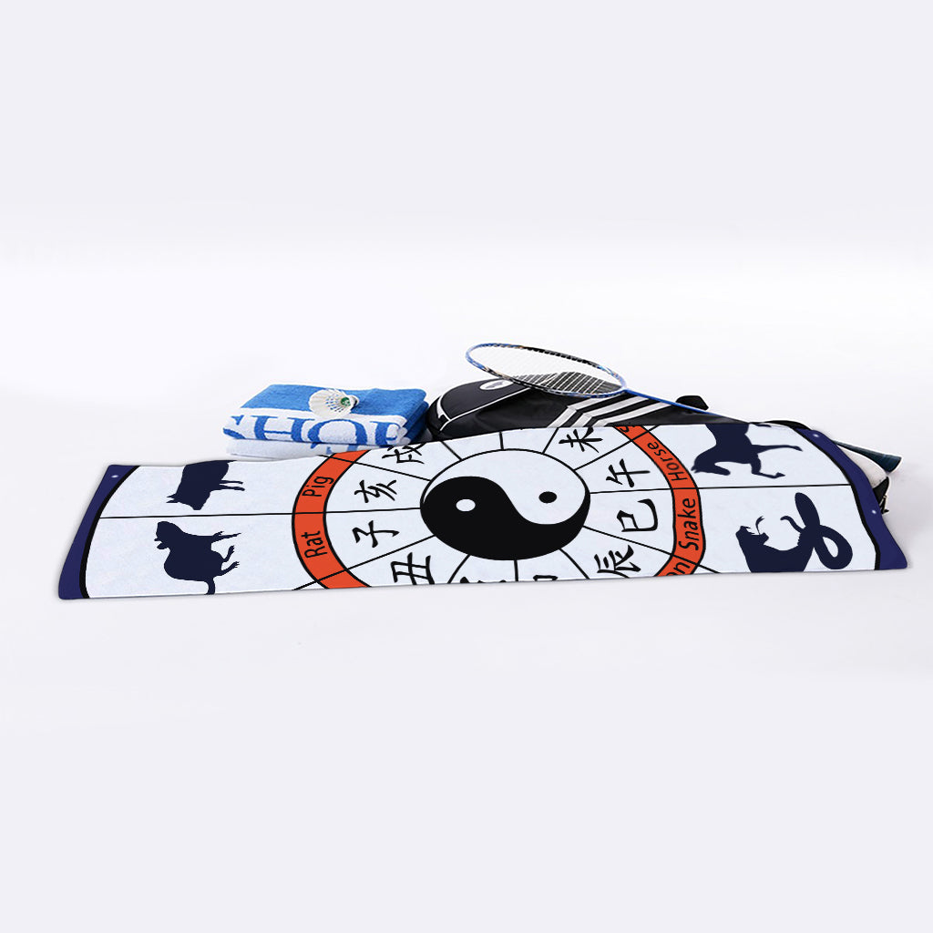 Yin Yang Chinese Zodiac Wheel Print Sports Towel