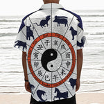 Yin Yang Chinese Zodiac Wheel Print Textured Short Sleeve Shirt