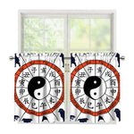 Yin Yang Chinese Zodiac Wheel Print Tier Curtains
