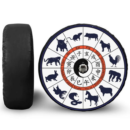 Yin Yang Chinese Zodiac Wheel Print Tire Cover With Camera Hole