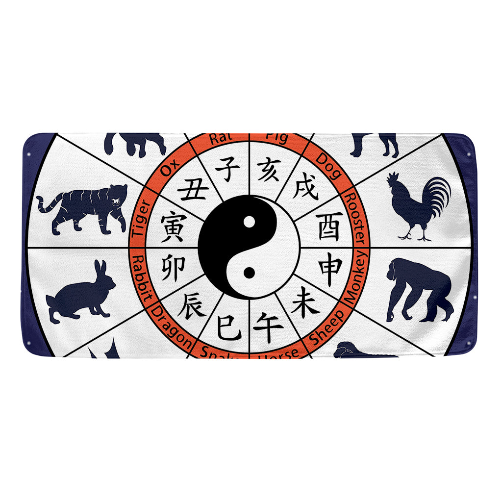 Yin Yang Chinese Zodiac Wheel Print Towel