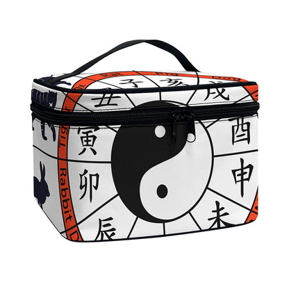 Yin Yang Chinese Zodiac Wheel Print Travel Makeup Bag