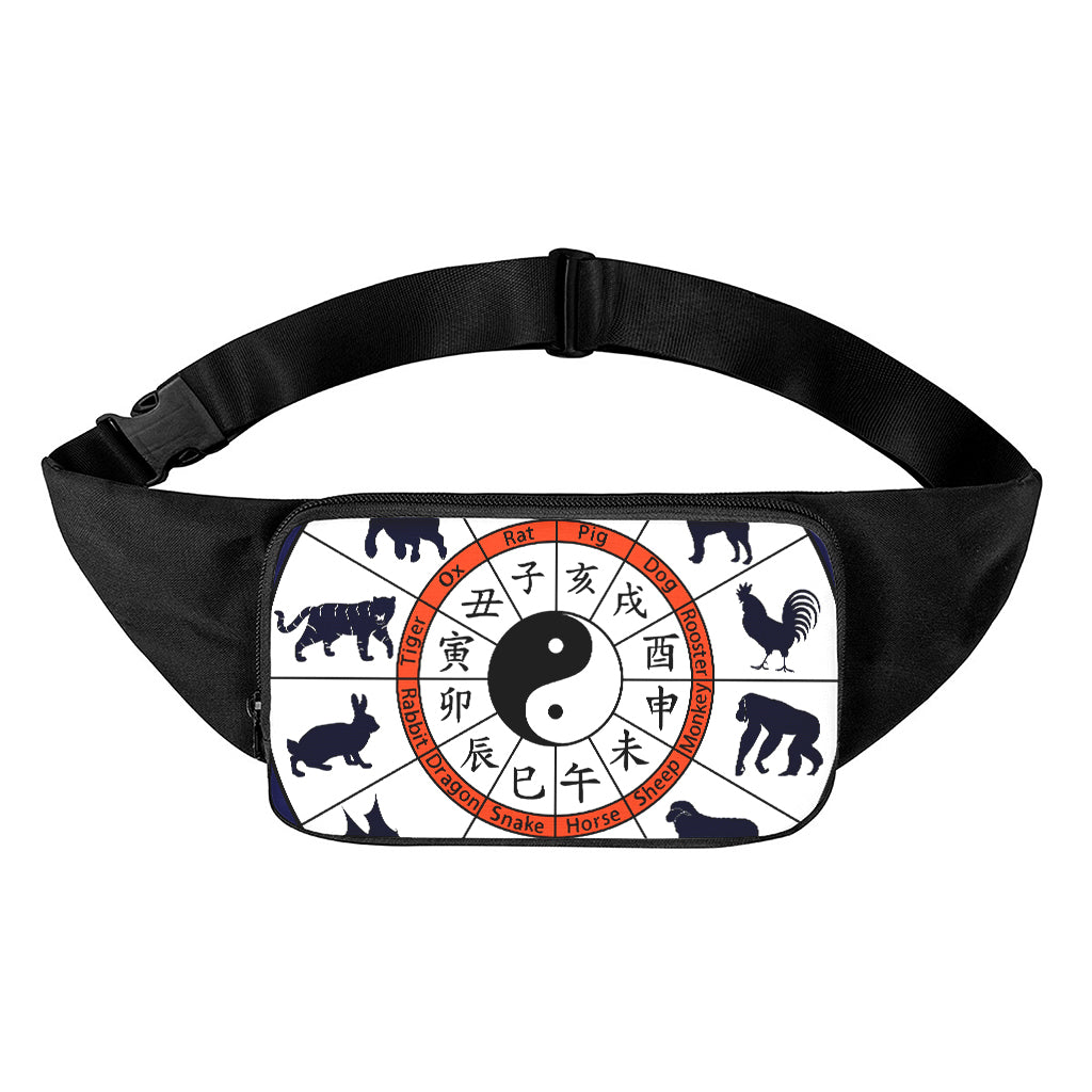 Yin Yang Chinese Zodiac Wheel Print Waist Bag