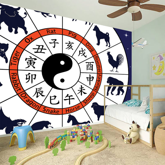 Yin Yang Chinese Zodiac Wheel Print Wall Sticker