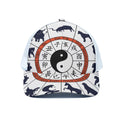 Yin Yang Chinese Zodiac Wheel Print White Mesh Trucker Hat