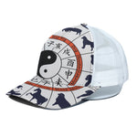 Yin Yang Chinese Zodiac Wheel Print White Mesh Trucker Cap