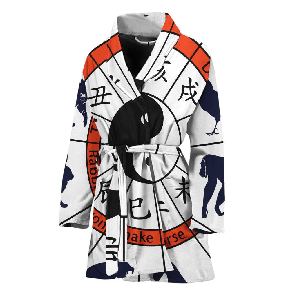 Yin Yang Chinese Zodiac Wheel Print Women's Bathrobe
