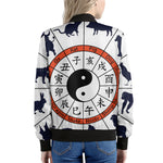 Yin Yang Chinese Zodiac Wheel Print Women's Bomber Jacket