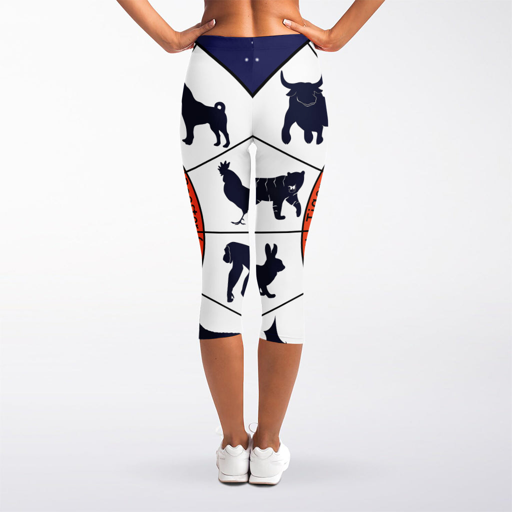 Yin Yang Chinese Zodiac Wheel Print Women's Capri Leggings