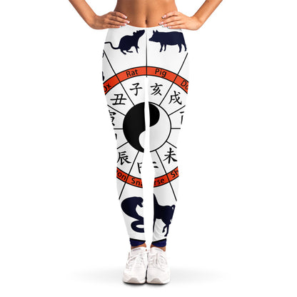 Yin Yang Chinese Zodiac Wheel Print Women's Leggings