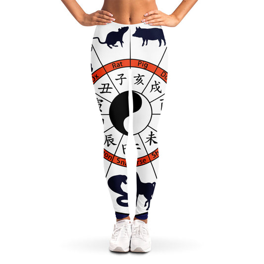 Yin Yang Chinese Zodiac Wheel Print Women's Leggings