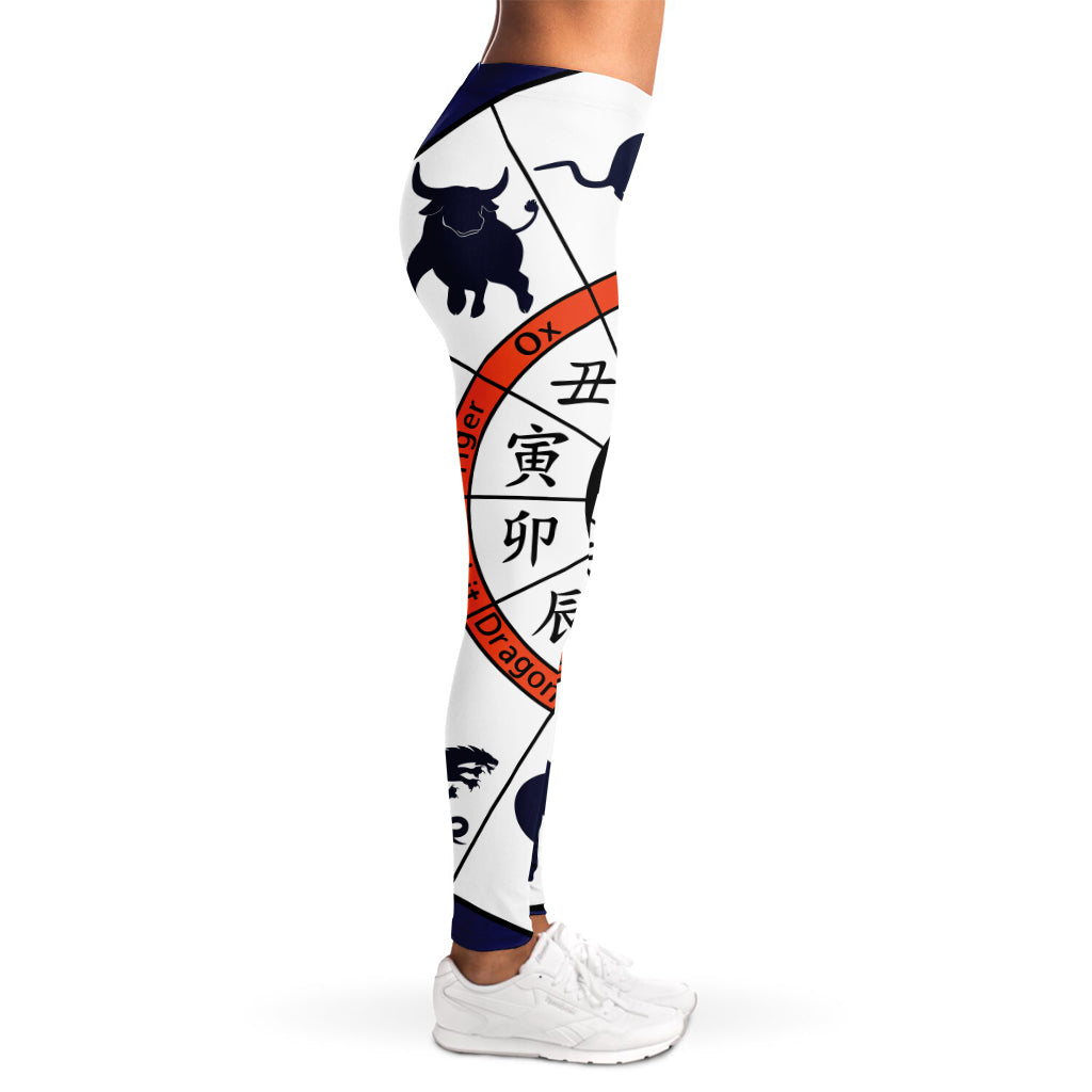 Yin Yang Chinese Zodiac Wheel Print Women's Leggings