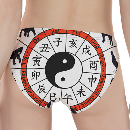 Yin Yang Chinese Zodiac Wheel Print Women's Panties