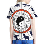 Yin Yang Chinese Zodiac Wheel Print Women's Polo Shirt