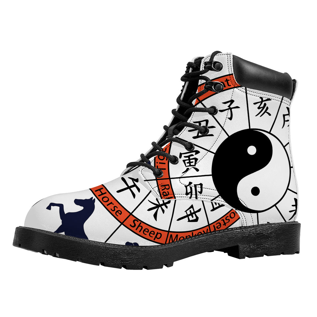Yin Yang Chinese Zodiac Wheel Print Work Boots