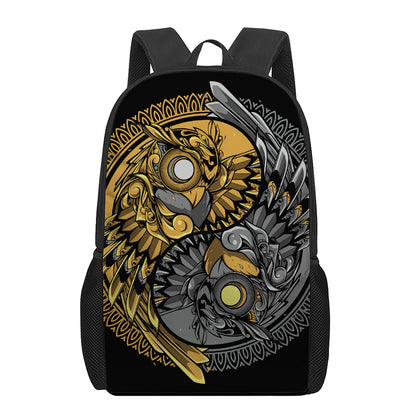 Yin Yang Owl Print 17 Inch Backpack