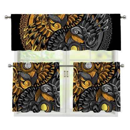 Yin Yang Owl Print 3 Piece Kitchen Curtains