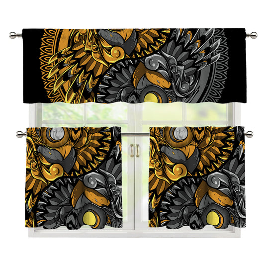 Yin Yang Owl Print 3 Piece Kitchen Curtains