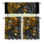 Yin Yang Owl Print 3 Piece Kitchen Curtains