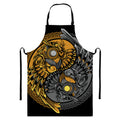 Yin Yang Owl Print Bib Apron With Pocket