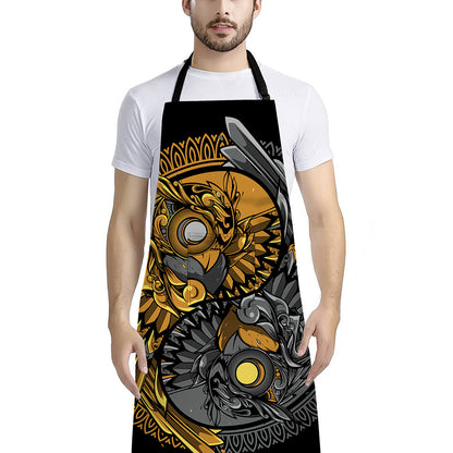 Yin Yang Owl Print Bib Apron With Pocket