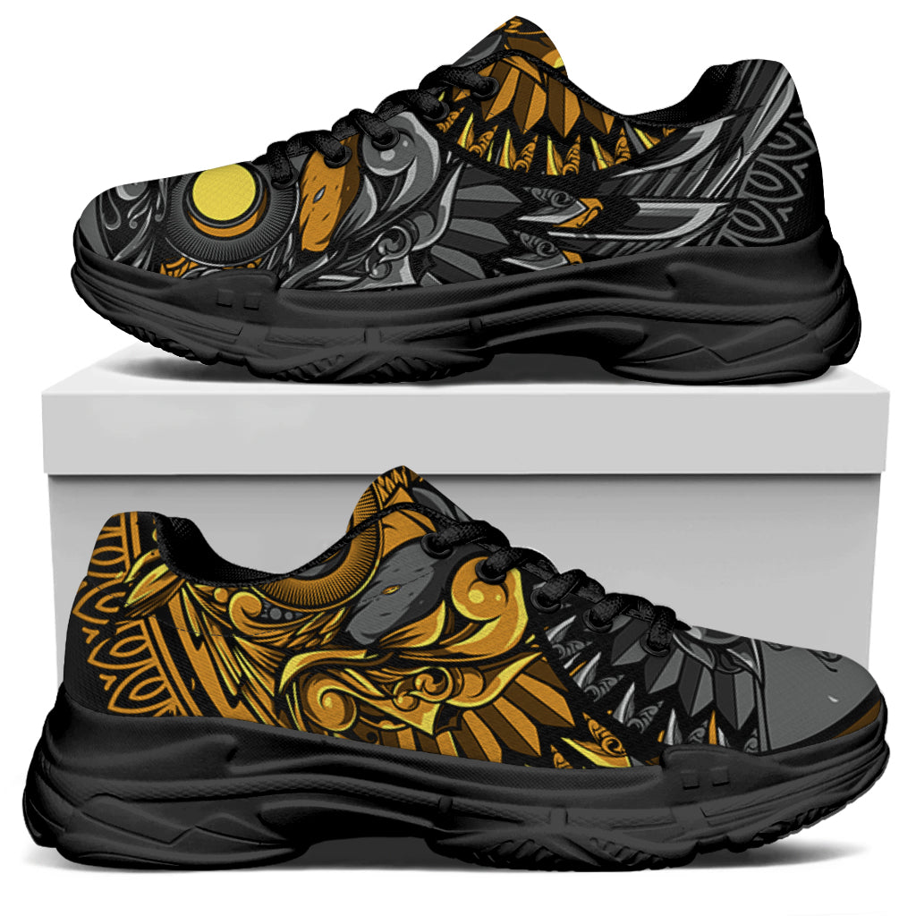 Yin Yang Owl Print Black Chunky Shoes