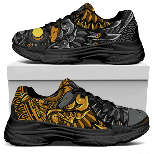 Yin Yang Owl Print Black Chunky Shoes