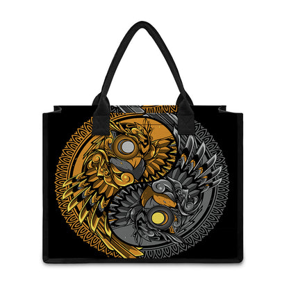 Yin Yang Owl Print Canvas Tote Bag