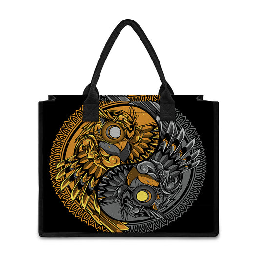 Yin Yang Owl Print Canvas Tote Bag