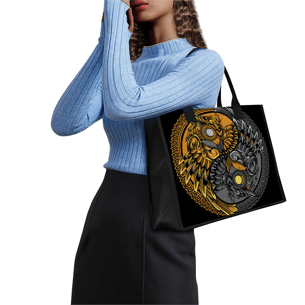 Yin Yang Owl Print Canvas Tote Bag