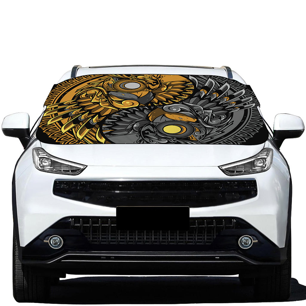 Yin Yang Owl Print Car Windshield Snow Cover