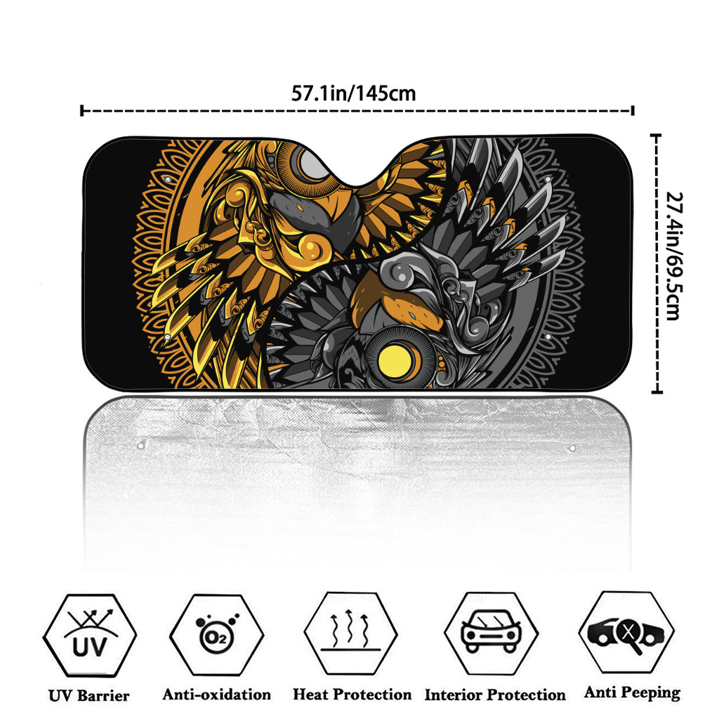 Yin Yang Owl Print Car Windshield Sun Shade
