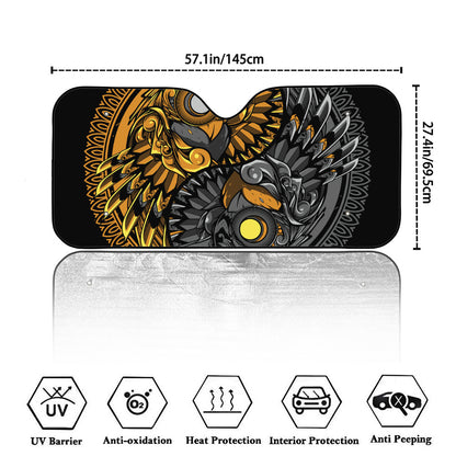 Yin Yang Owl Print Car Windshield Sun Shade