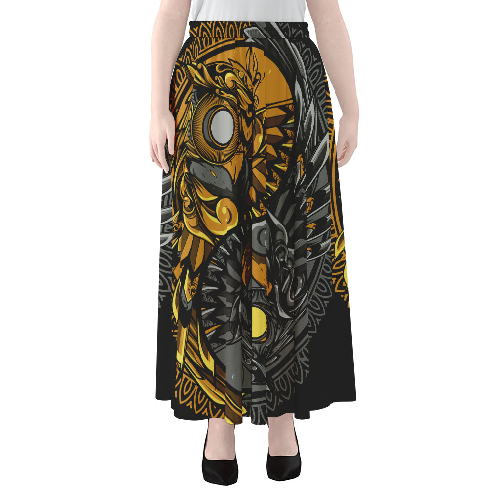Yin Yang Owl Print Chiffon Maxi Skirt